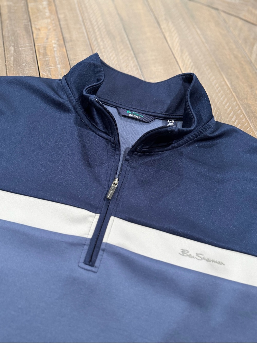 Ben Sherman Navy & Light Blue Quarter-Zip Pullover with White Stripe